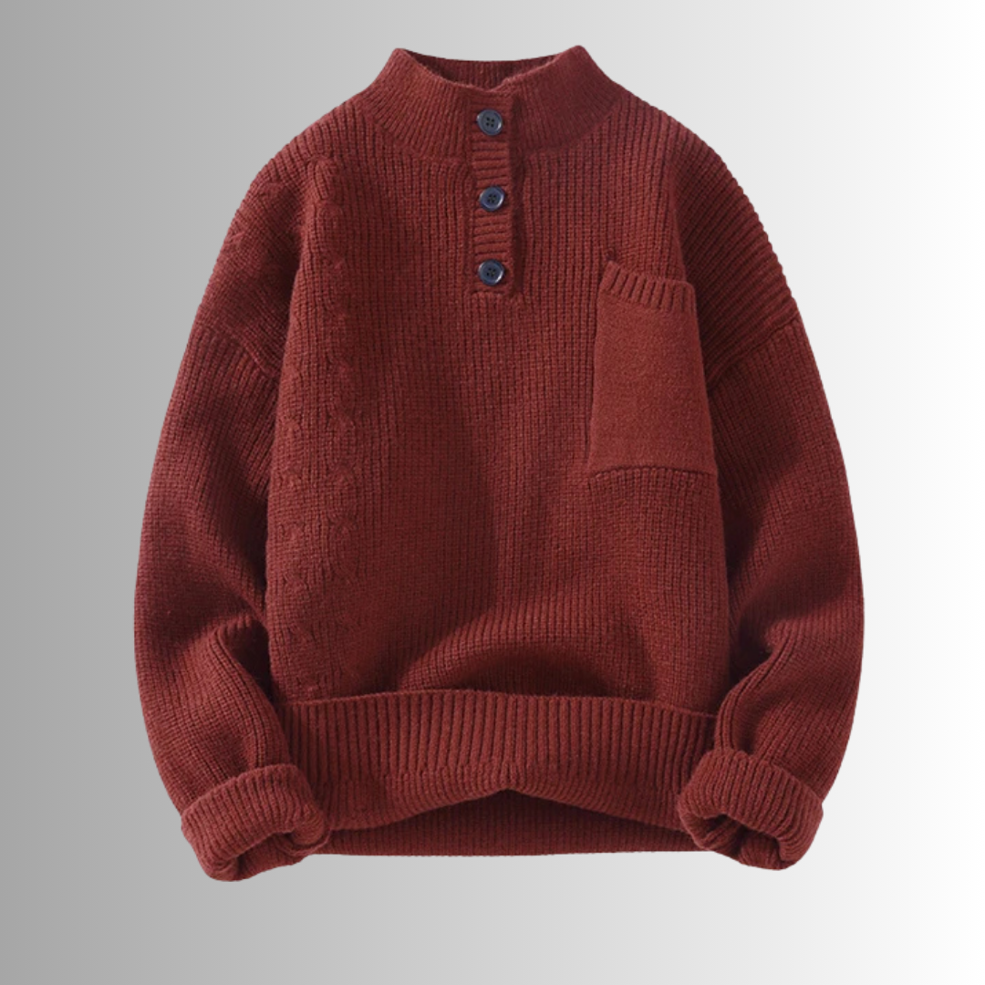 Lilyleeds | Solid Knitted Half High Collar Button Pullover