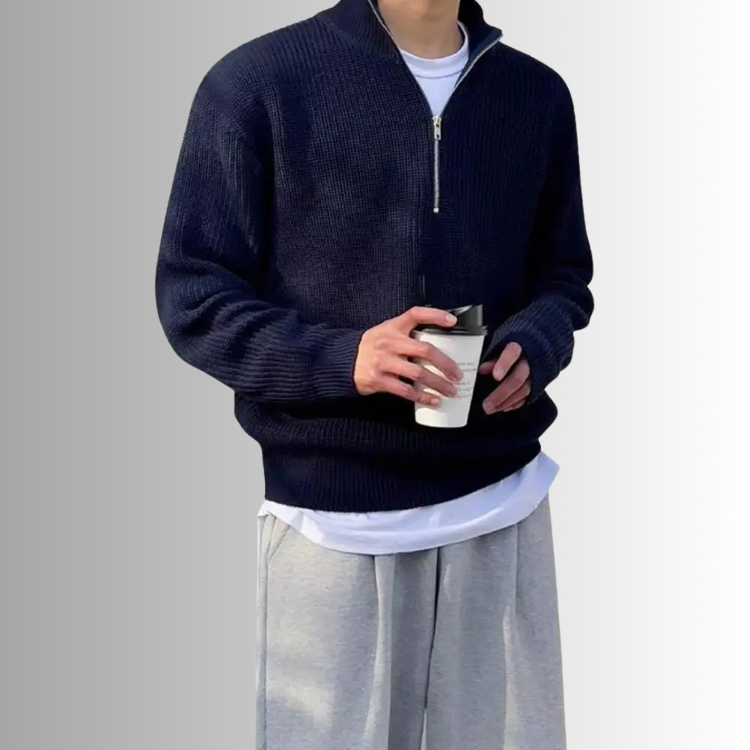 Lilyleeds | Elastic Knit Half-Zip Pullover Sweater