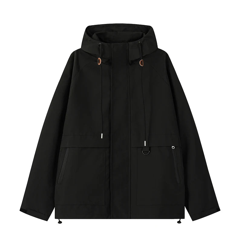 Men's Outdoor Jacket Classic Solid Color Hooded Jacket Plus Size Loose Waterproof Windbreaker Casual Man Women Coat
