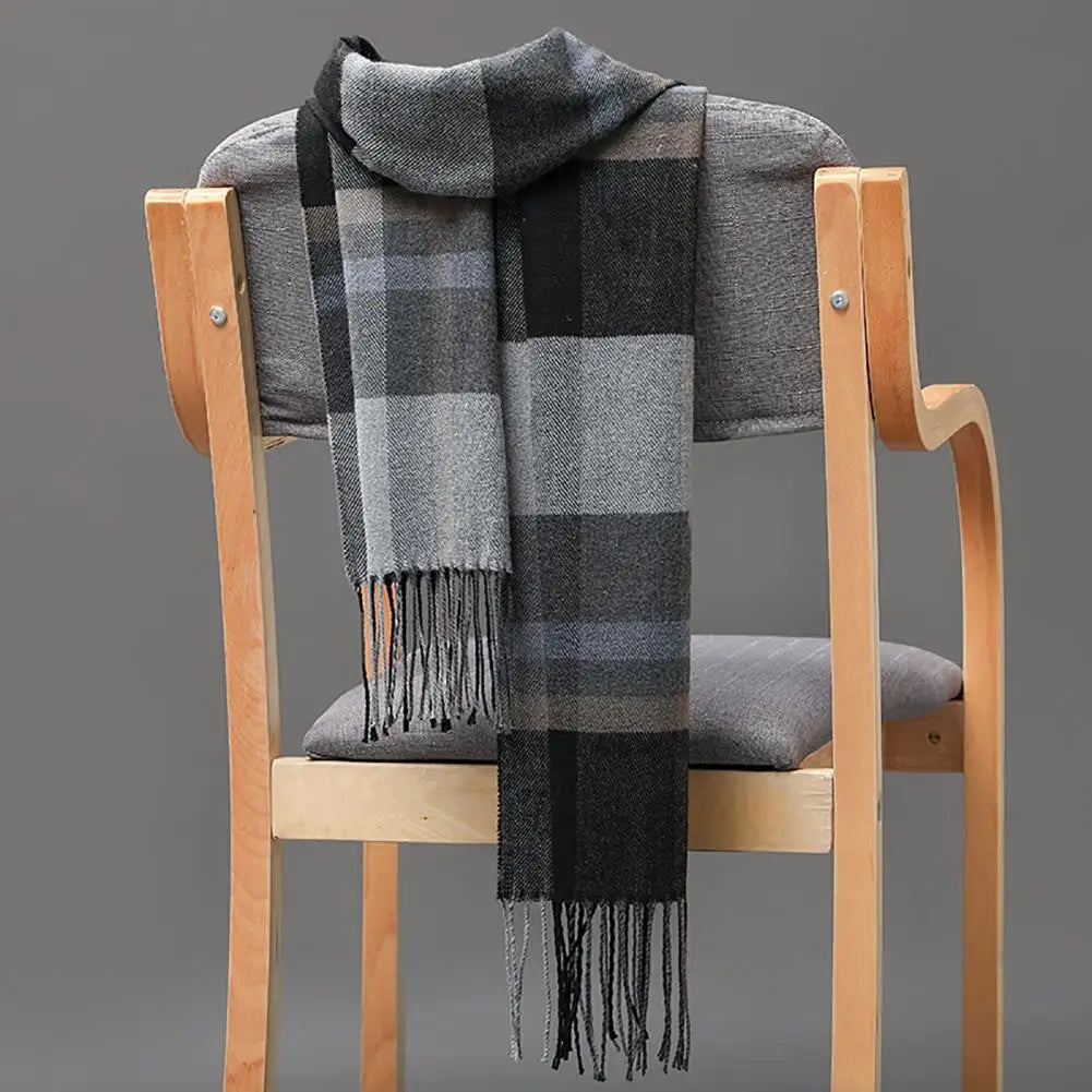 Men Scarf Plaid Fringed Tassels Cashmere Winter Scarf Business Long Scarf Wraps Winter Warm Camping Hiking Shawl Classic Scarves