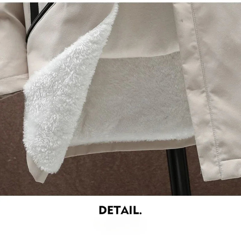 Windbreake Hooded Jacket Warm Fleece Thickened Medium Length Outdoor Overcoats Outwear Parkas Outdoor Men Windproof Outerwear