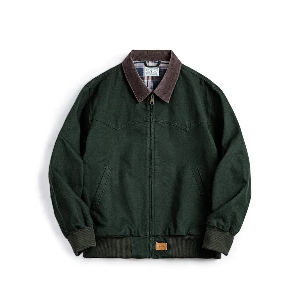 Maden Retro Heavyweight Santafe Canvas Jackets Cotton Corduroy Lapel Ribbed Hem Cuffs Short Jacket for Men's Autumn Overcoat