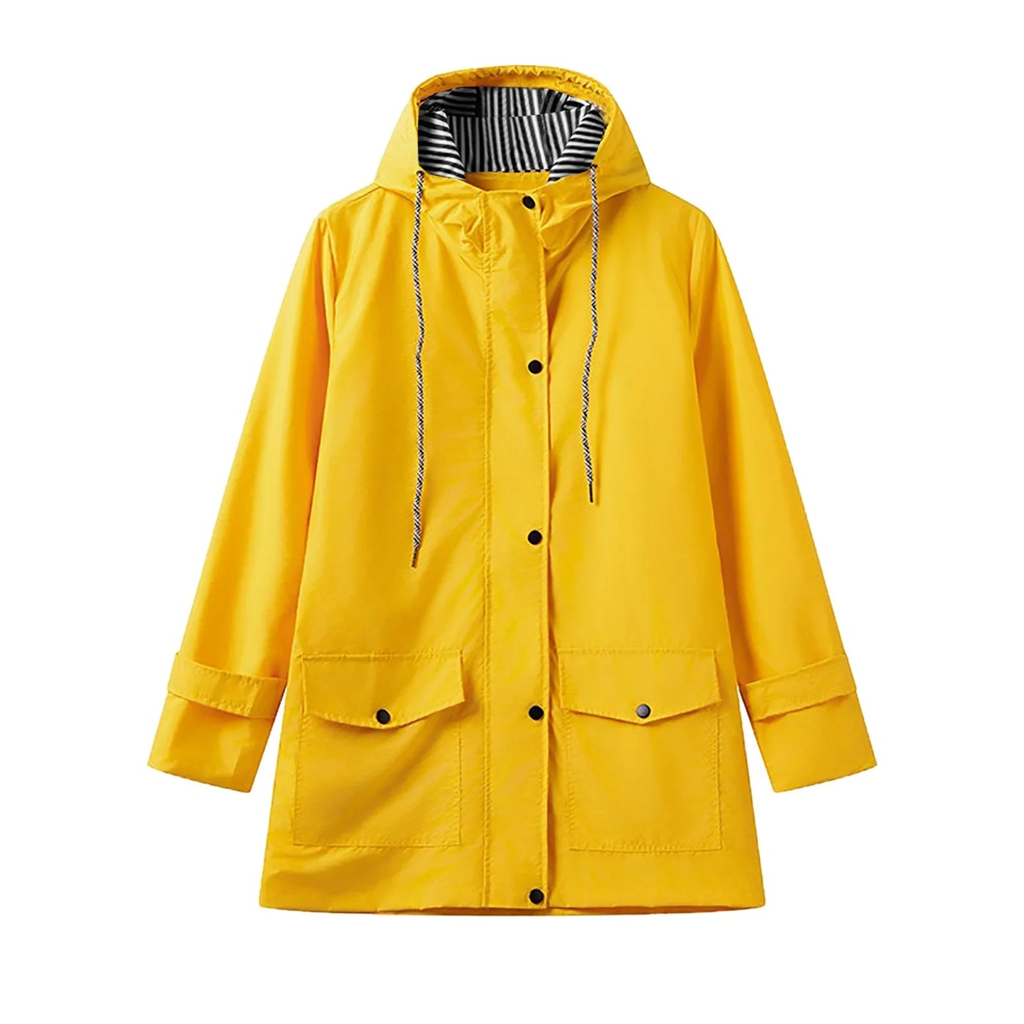 Solid Rain Jacket For Women Autumn Winter Striped Simple Style Drawstring Rain Jacket Plus Size Waterproof Anoraks Outerwear