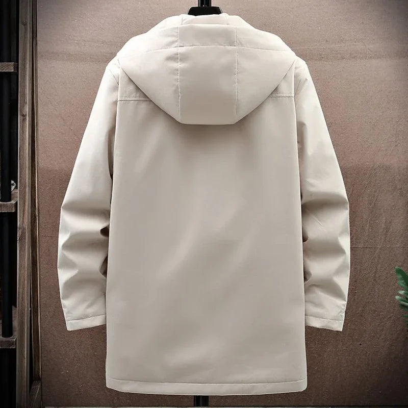 Windbreake Hooded Jacket Warm Fleece Thickened Medium Length Outdoor Overcoats Outwear Parkas Outdoor Men Windproof Outerwear