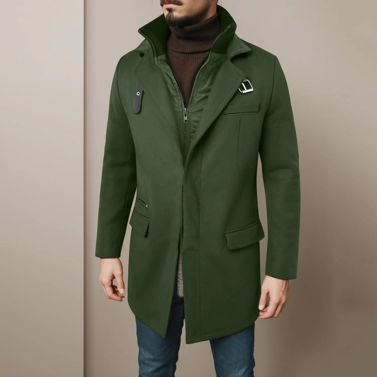 Men'S Winter Jacket Hot Trench Coat Fashion Casual Gentleman Simple Woolen Overcoat Hundred Matching Warm Outfit For Men Wool