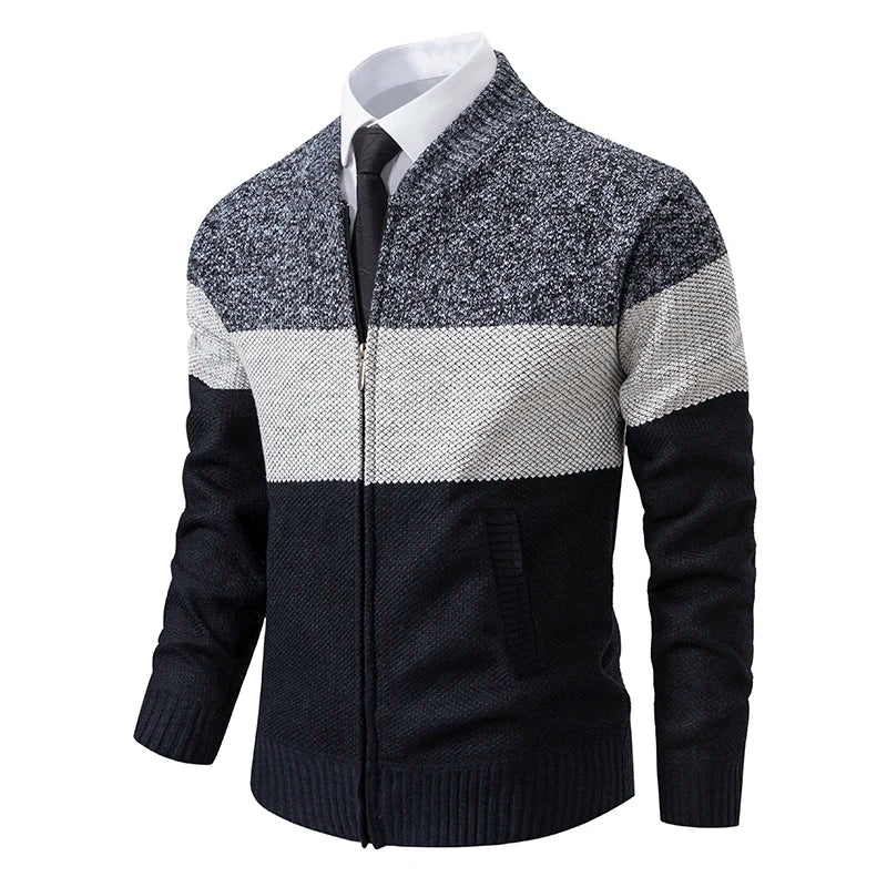 Autumn And Sinter Men's New Coat Fashion Baseball Shirt Grab Fleece Warm Casual Sweater Zipper Cardigan Trend Color Sweater