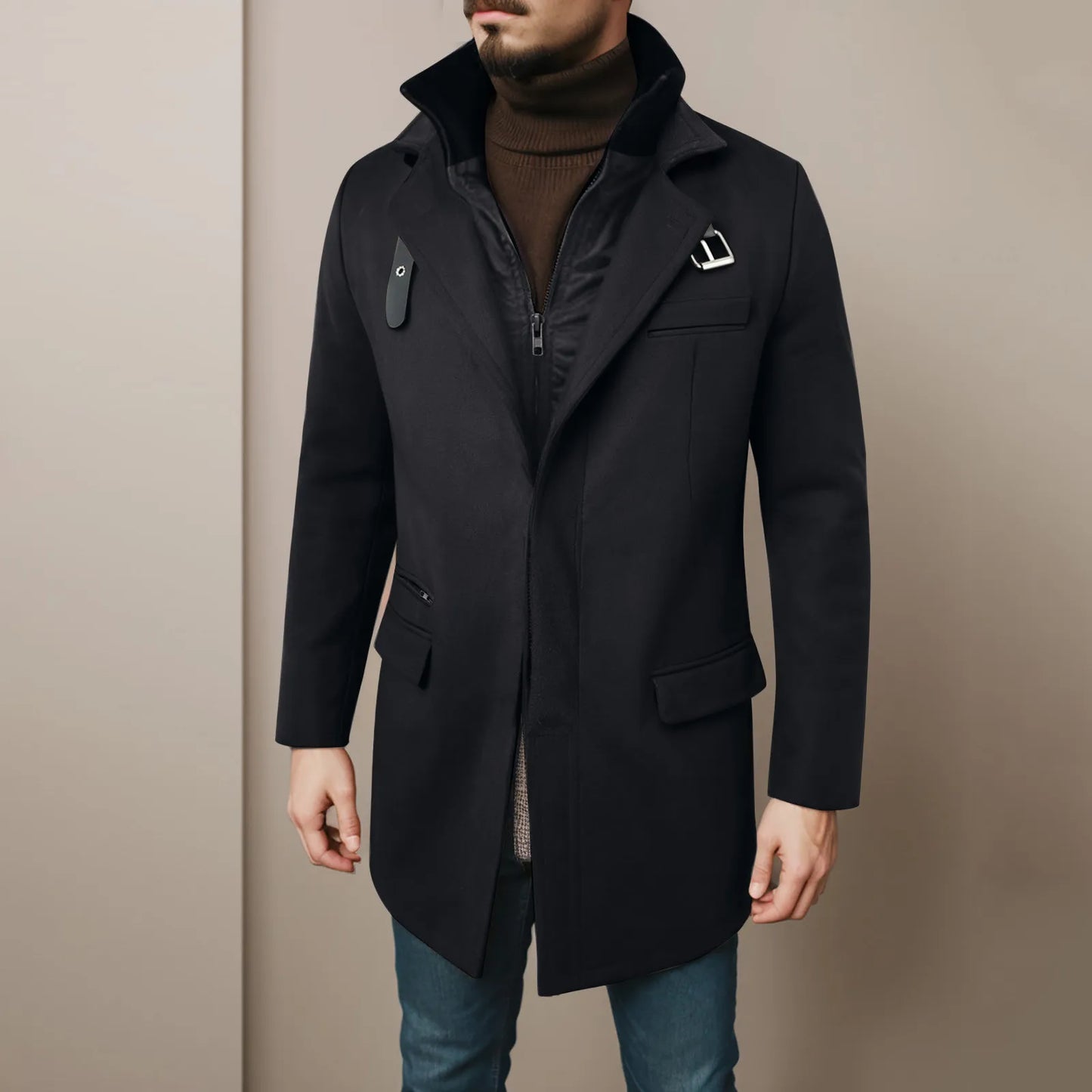 Men'S Winter Jacket Hot Trench Coat Fashion Casual Gentleman Simple Woolen Overcoat Hundred Matching Warm Outfit For Men Wool
