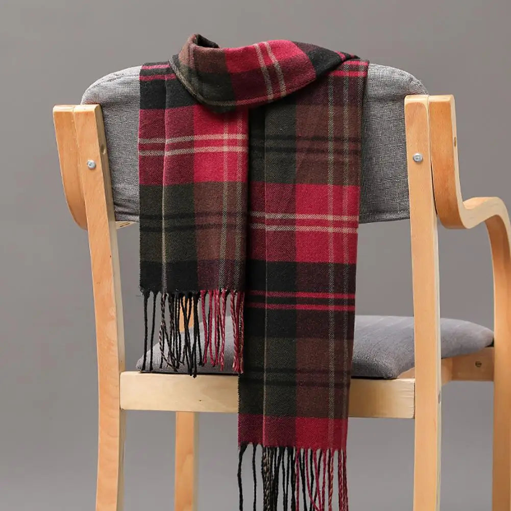Men Scarf Plaid Fringed Tassels Cashmere Winter Scarf Business Long Scarf Wraps Winter Warm Camping Hiking Shawl Classic Scarves