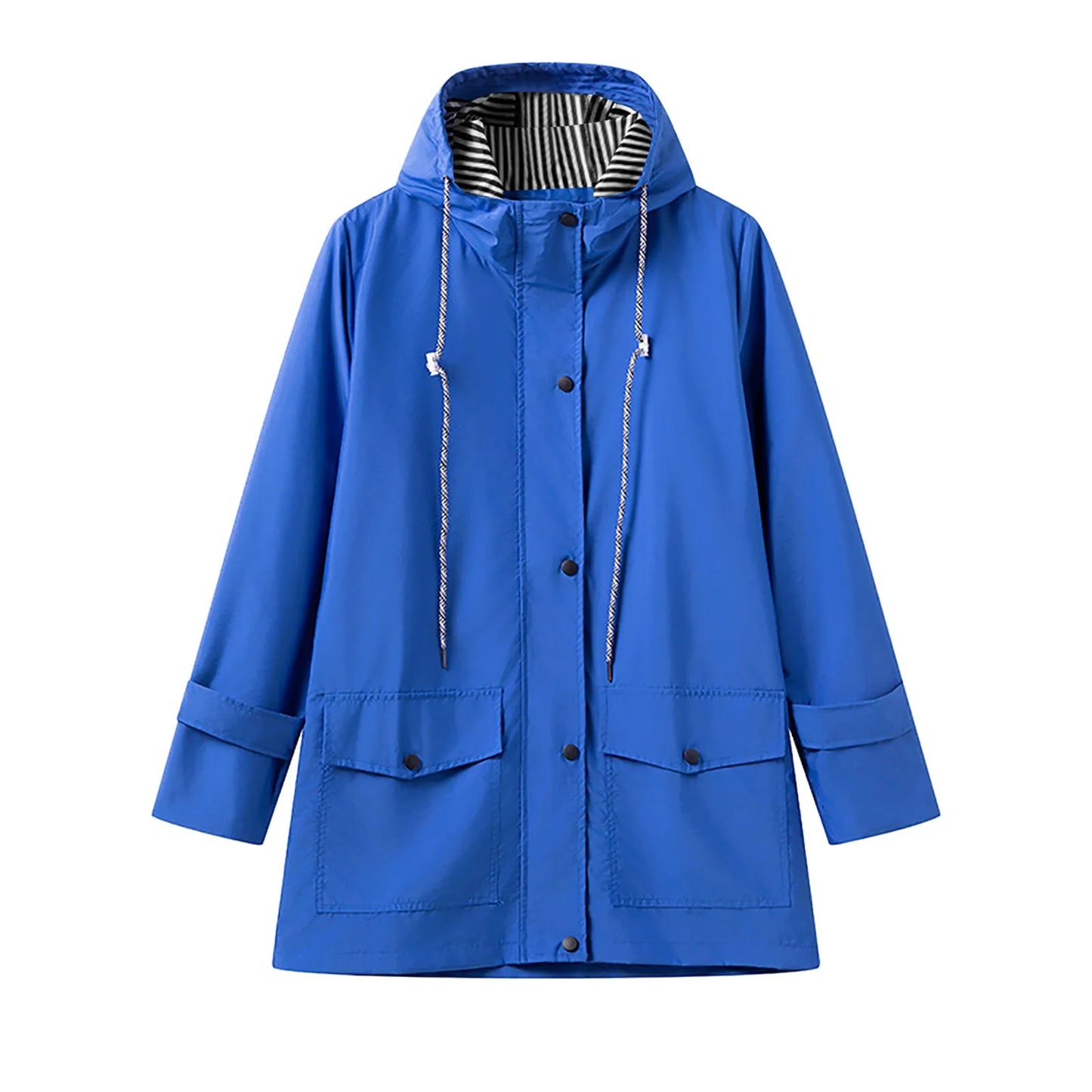 Solid Rain Jacket For Women Autumn Winter Striped Simple Style Drawstring Rain Jacket Plus Size Waterproof Anoraks Outerwear