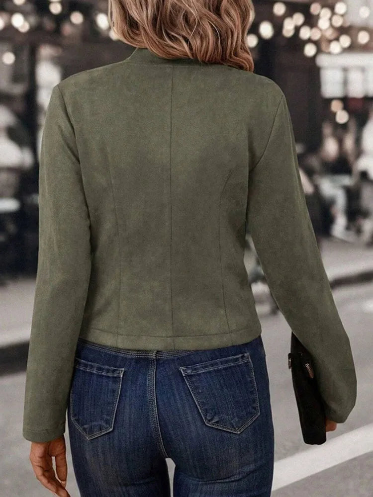 Vintage Women's Black Jacket Coat Fall Winter Casual Double-breasted New Deerskin Long-sleeve Fashion Jackets Women Clothing