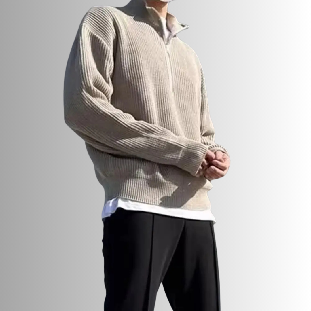 Lilyleeds | Elastic Knit Half-Zip Pullover Sweater