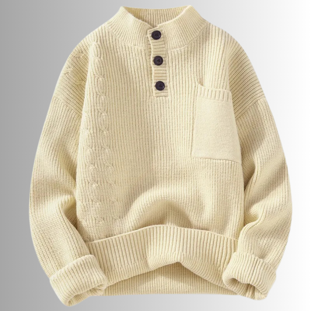 Lilyleeds | Solid Knitted Half High Collar Button Pullover
