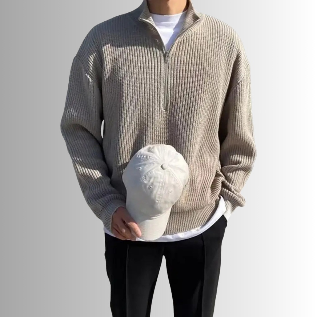 Lilyleeds | Elastic Knit Half-Zip Pullover Sweater