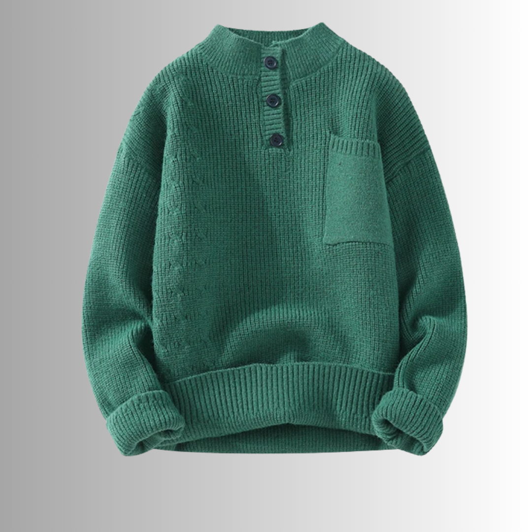Lilyleeds | Solid Knitted Half High Collar Button Pullover