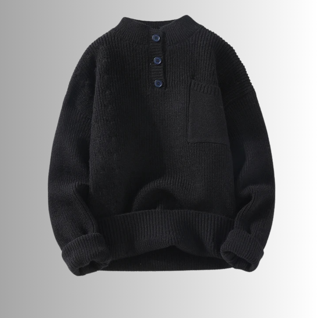 Lilyleeds | Solid Knitted Half High Collar Button Pullover