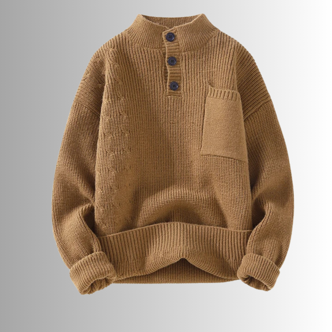 Lilyleeds | Solid Knitted Half High Collar Button Pullover