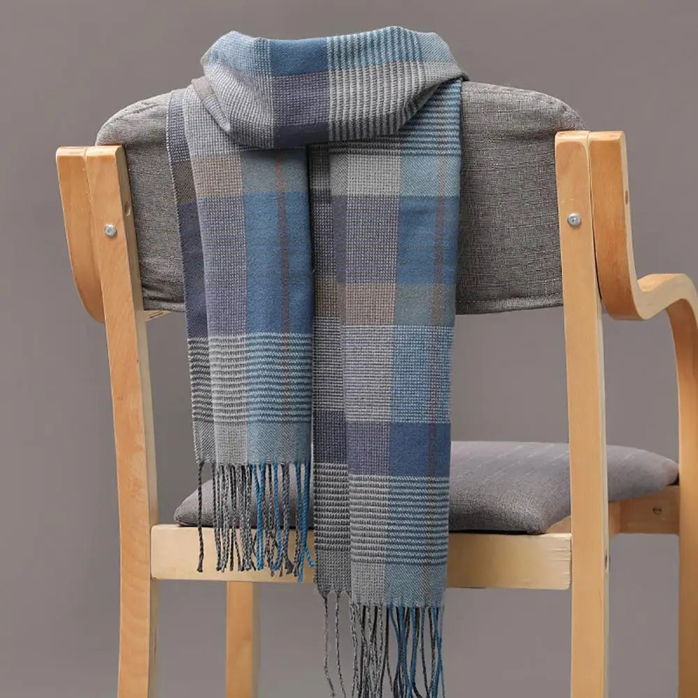 Men Scarf Plaid Fringed Tassels Cashmere Winter Scarf Business Long Scarf Wraps Winter Warm Camping Hiking Shawl Classic Scarves