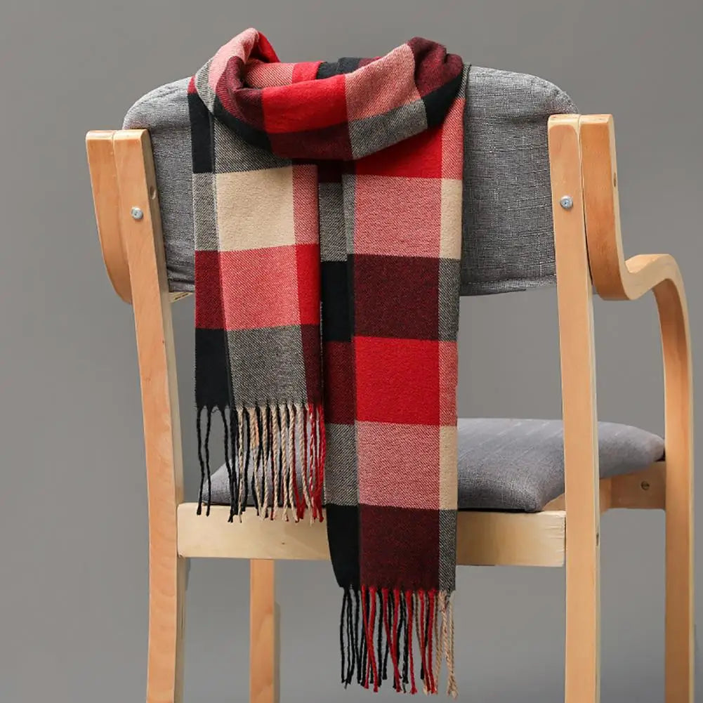 Men Scarf Plaid Fringed Tassels Cashmere Winter Scarf Business Long Scarf Wraps Winter Warm Camping Hiking Shawl Classic Scarves