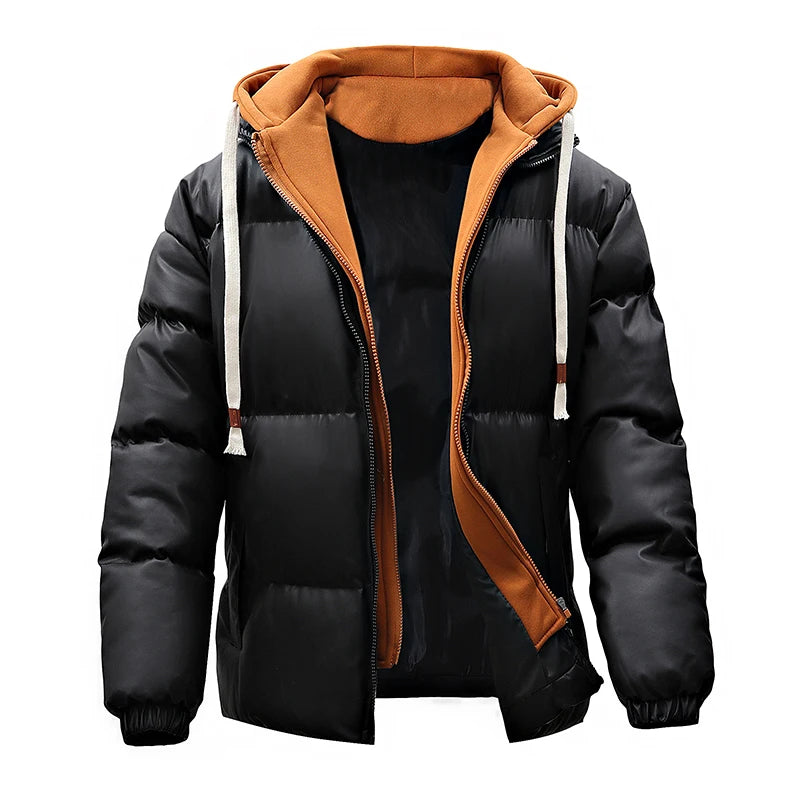 Winter Men Hooded Casual PU Leather Jackets Coat Man Thick Outdoor Puffer Parka Male Streetwear Oversize Bomber Jackets Overcoat