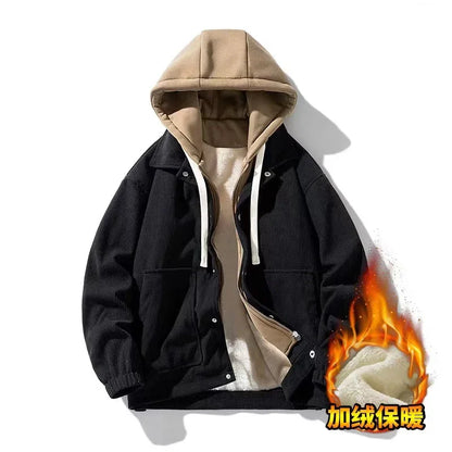Corduroy Hooded Winter Jackets Men Oversized Women Winter Coat Hooded Fashion Men Clothing Outerwears Unisex