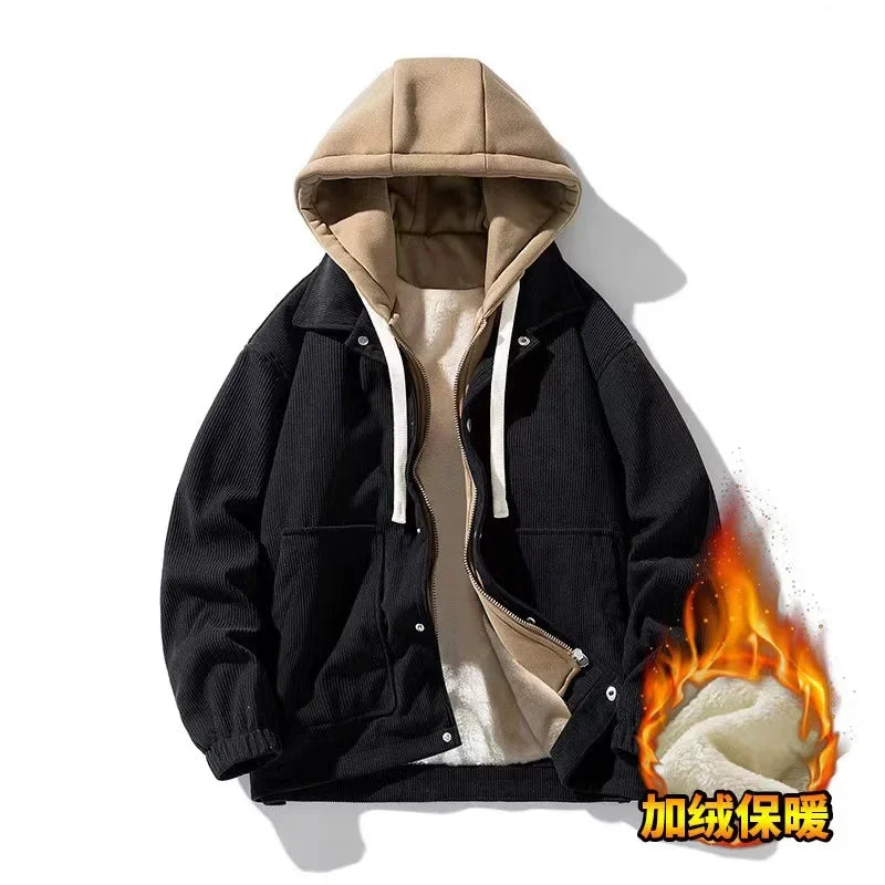 Corduroy Hooded Winter Jackets Men Oversized Women Winter Coat Hooded Fashion Men Clothing Outerwears Unisex