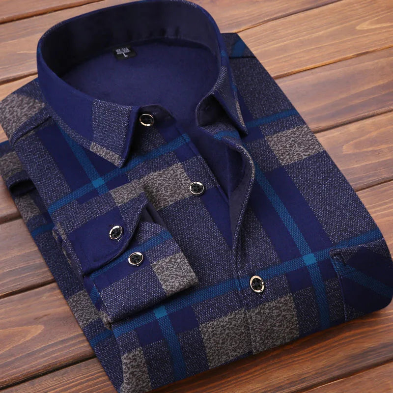 Camisa a cuadros de manga larga informal para hombre, gruesa y cálida, alta calidad, suave, talla grande, nueva moda, Otoño e Invierno