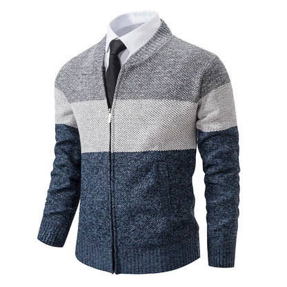 Autumn And Sinter Men's New Coat Fashion Baseball Shirt Grab Fleece Warm Casual Sweater Zipper Cardigan Trend Color Sweater