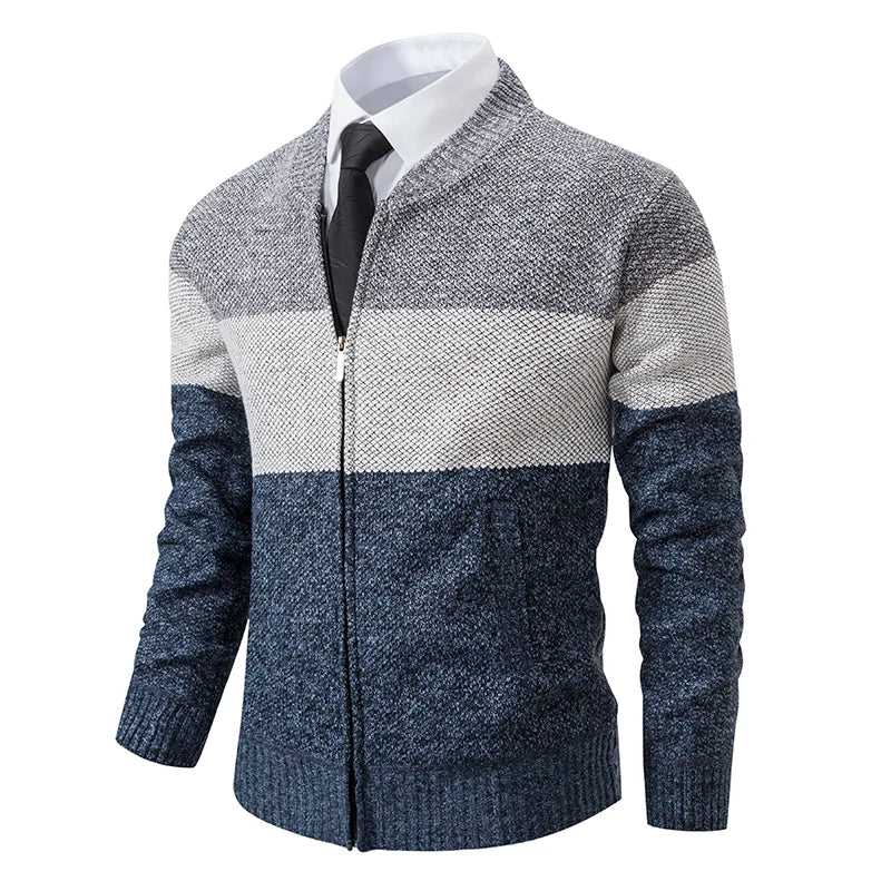 Autumn And Sinter Men's New Coat Fashion Baseball Shirt Grab Fleece Warm Casual Sweater Zipper Cardigan Trend Color Sweater
