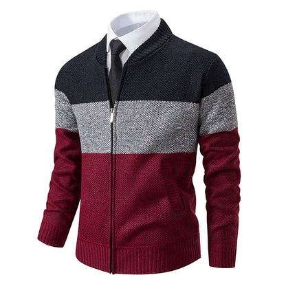 Autumn And Sinter Men's New Coat Fashion Baseball Shirt Grab Fleece Warm Casual Sweater Zipper Cardigan Trend Color Sweater