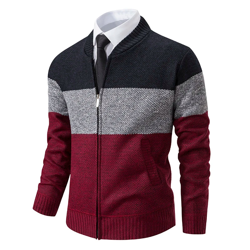 Autumn And Sinter Men's New Coat Fashion Baseball Shirt Grab Fleece Warm Casual Sweater Zipper Cardigan Trend Color Sweater