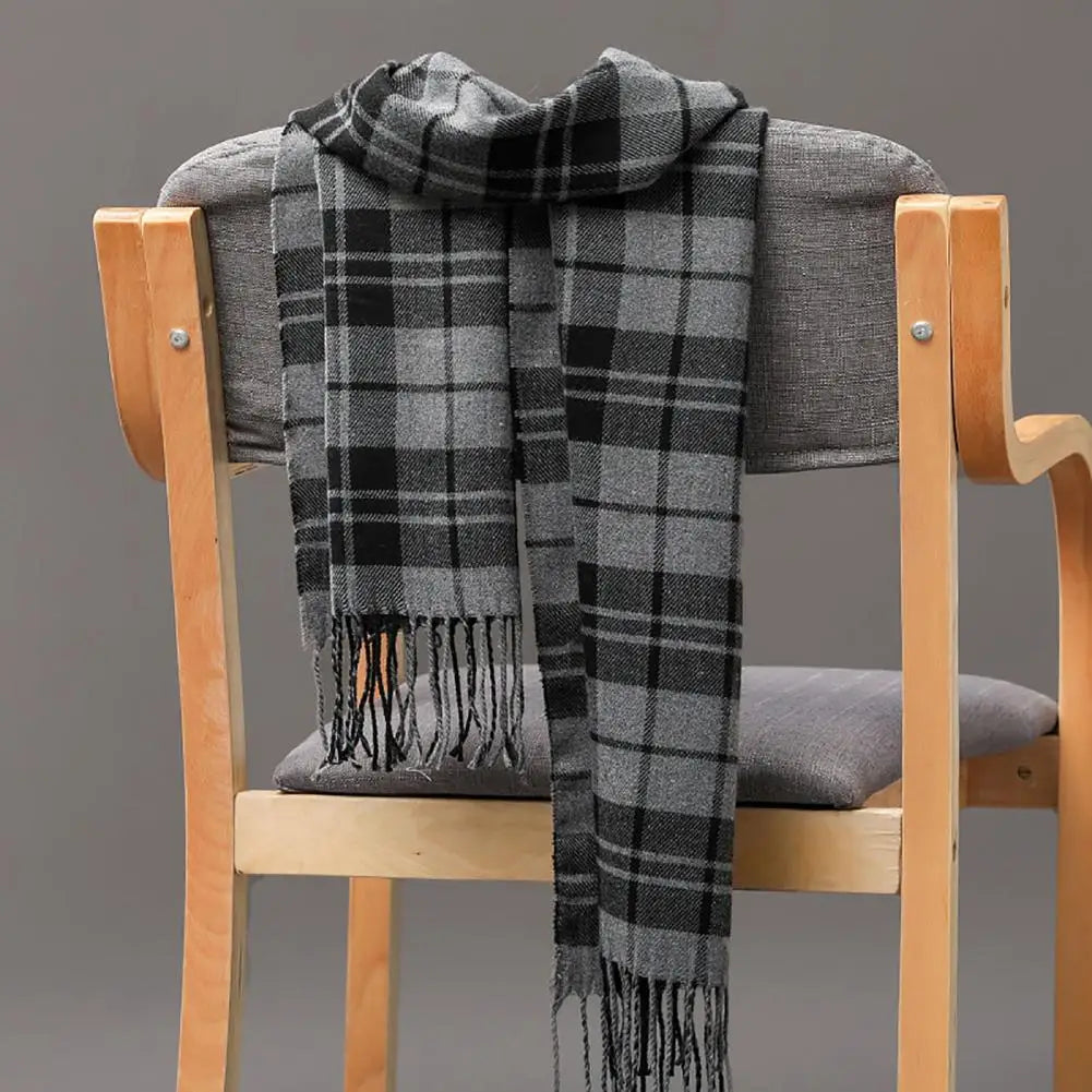 Men Scarf Plaid Fringed Tassels Cashmere Winter Scarf Business Long Scarf Wraps Winter Warm Camping Hiking Shawl Classic Scarves