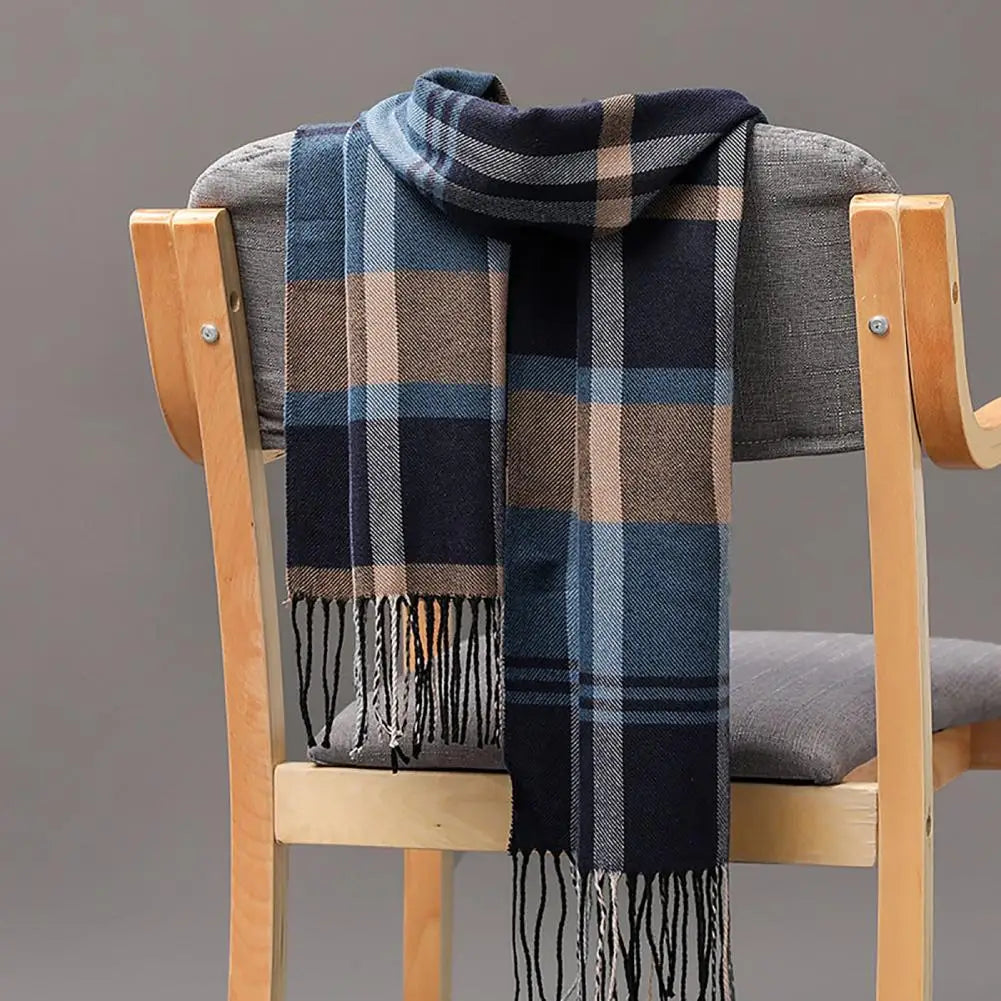 Men Scarf Plaid Fringed Tassels Cashmere Winter Scarf Business Long Scarf Wraps Winter Warm Camping Hiking Shawl Classic Scarves