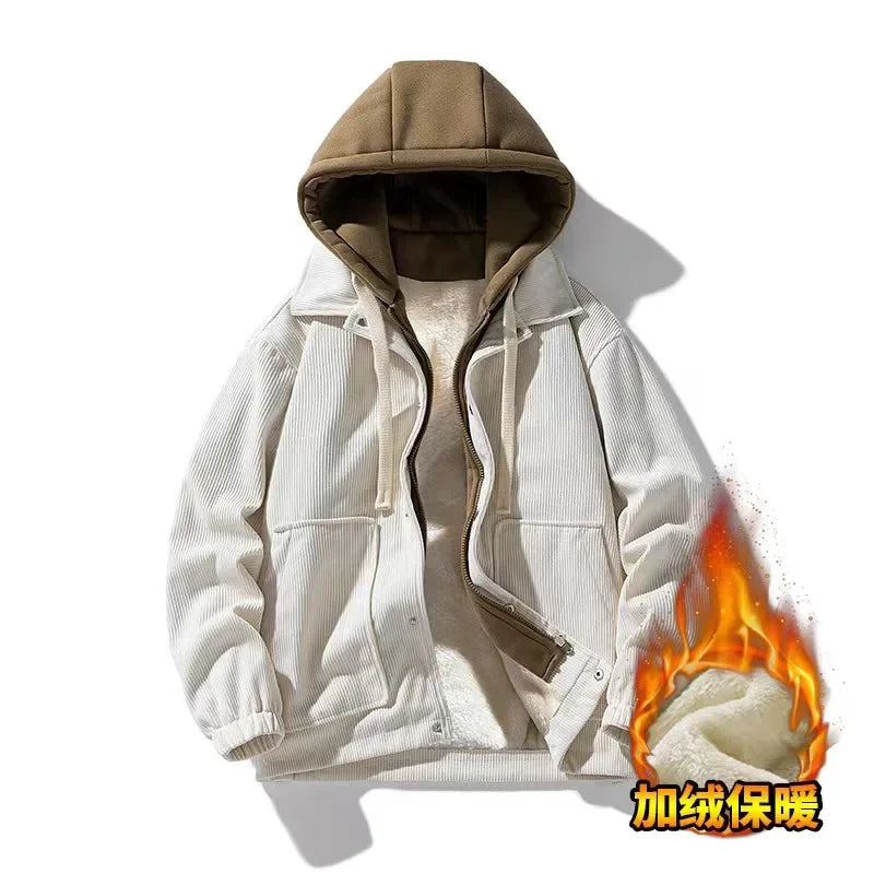 Corduroy Hooded Winter Jackets Men Oversized Women Winter Coat Hooded Fashion Men Clothing Outerwears Unisex