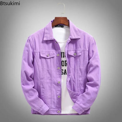 2025 Hot Sale Men's Casual Denim Jacket Korean Style Loose Cotton Handsome Tops Trend Orange Lapel Hip Hop Jean Jacket Plus Size