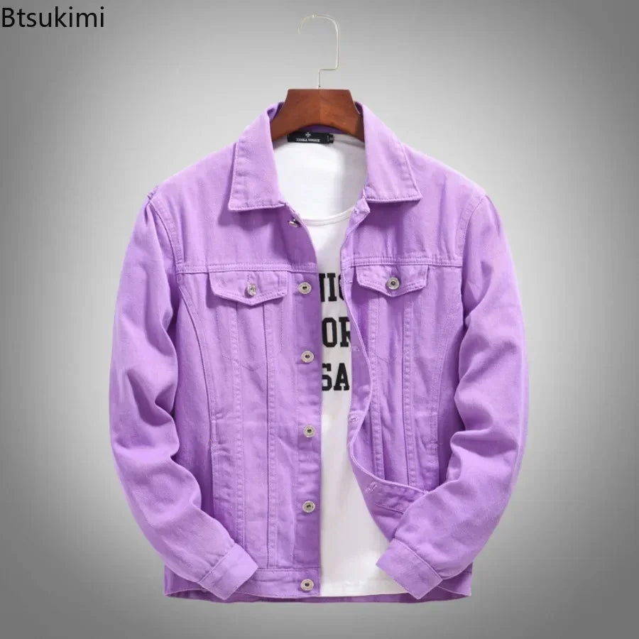 2025 Hot Sale Men's Casual Denim Jacket Korean Style Loose Cotton Handsome Tops Trend Orange Lapel Hip Hop Jean Jacket Plus Size