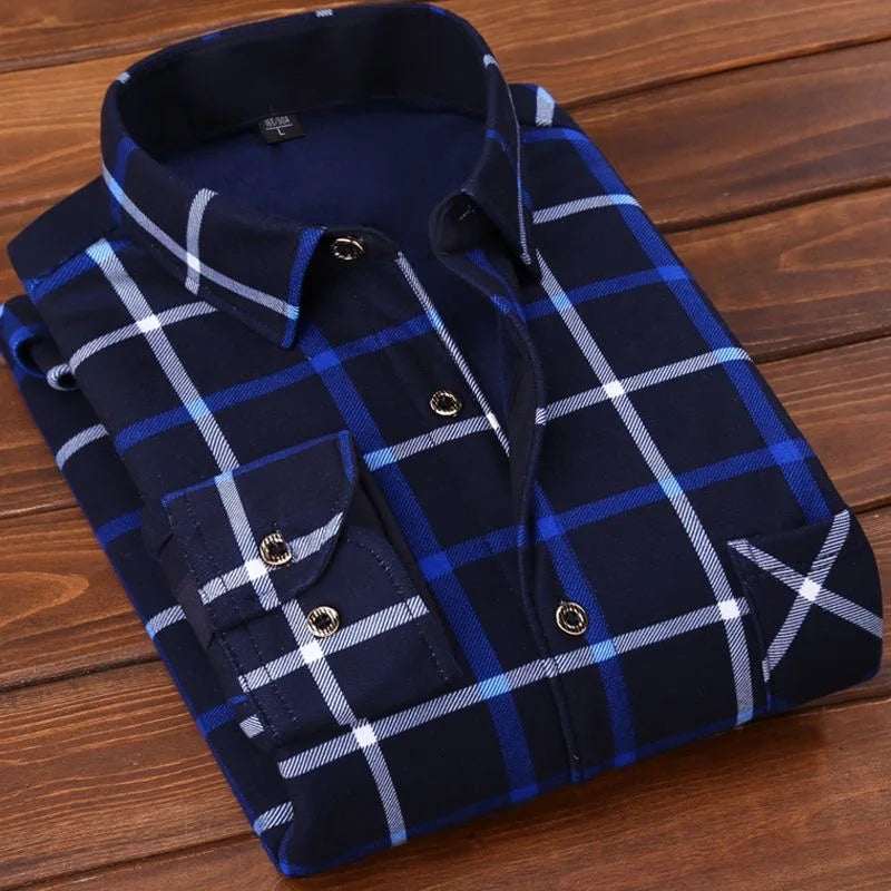 Camisa a cuadros de manga larga informal para hombre, gruesa y cálida, alta calidad, suave, talla grande, nueva moda, Otoño e Invierno
