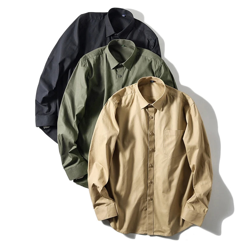 Camisa de manga larga para hombre, Camisa de algodón 100% puro, estilo Retro japonés, ligera, informal, a la moda, ideal para negocios y bodas, novedad