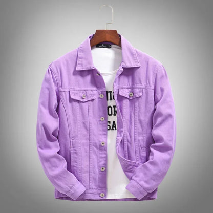 2025 Hot Sale Men's Casual Denim Jacket Korean Style Loose Cotton Handsome Tops Trend Orange Lapel Hip Hop Jean Jacket Plus Size