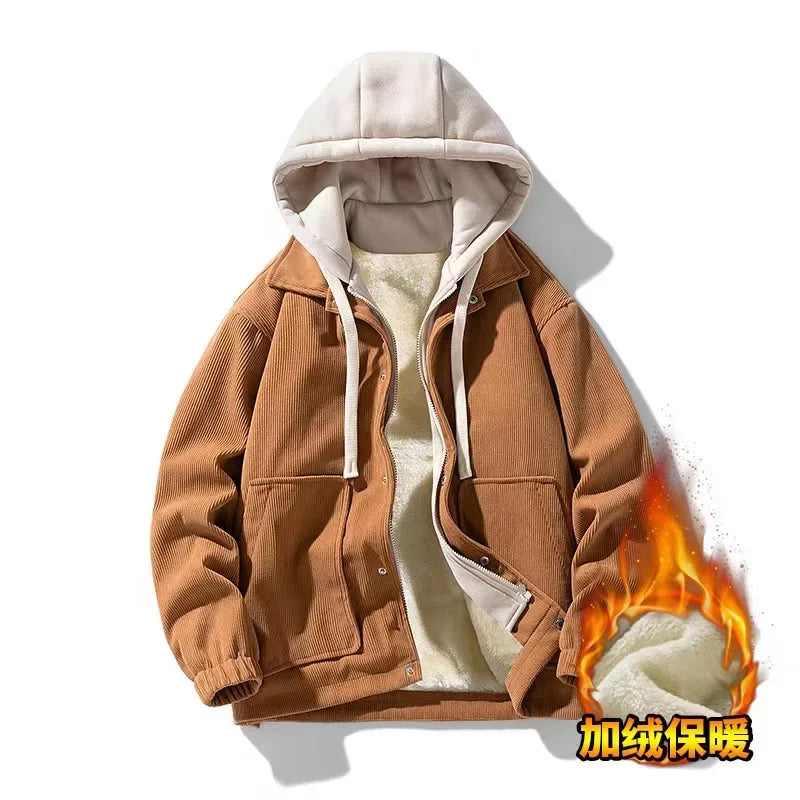 Corduroy Hooded Winter Jackets Men Oversized Women Winter Coat Hooded Fashion Men Clothing Outerwears Unisex