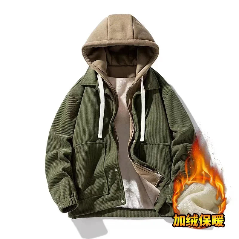 Corduroy Hooded Winter Jackets Men Oversized Women Winter Coat Hooded Fashion Men Clothing Outerwears Unisex