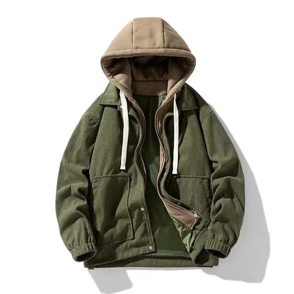 Corduroy Hooded Winter Jackets Men Oversized Women Winter Coat Hooded Fashion Men Clothing Outerwears Unisex
