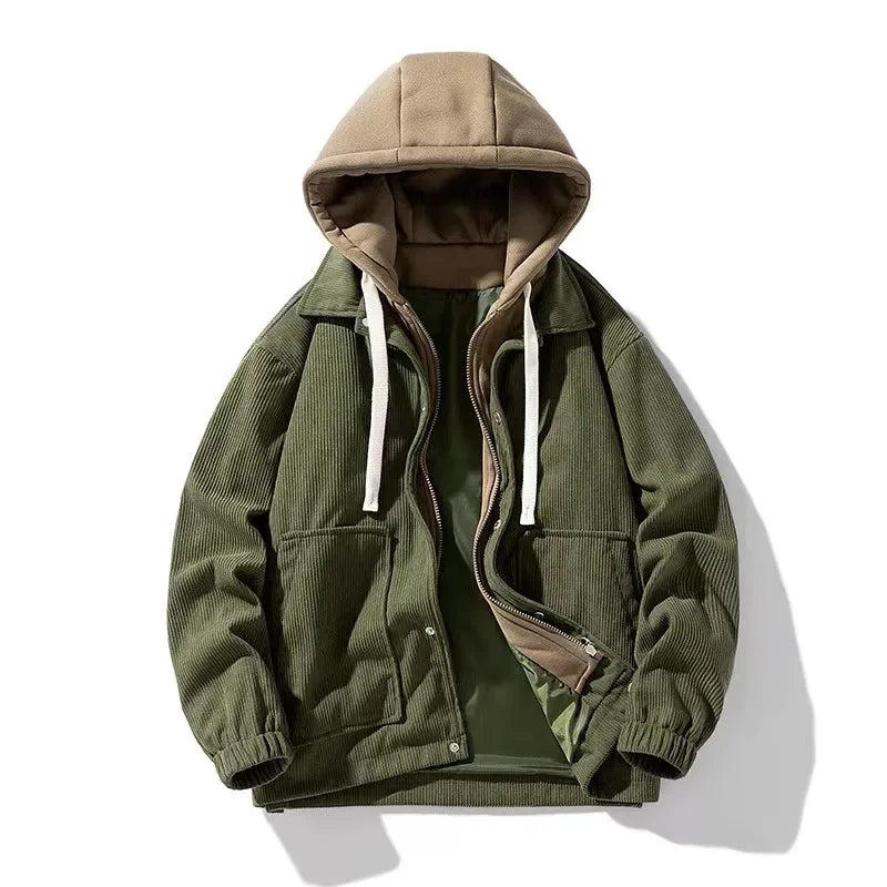 Corduroy Hooded Winter Jackets Men Oversized Women Winter Coat Hooded Fashion Men Clothing Outerwears Unisex