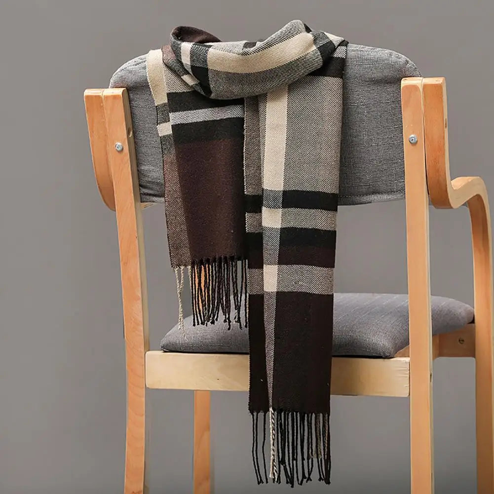Men Scarf Plaid Fringed Tassels Cashmere Winter Scarf Business Long Scarf Wraps Winter Warm Camping Hiking Shawl Classic Scarves