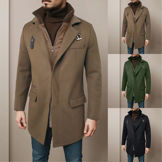 Men'S Winter Jacket Hot Trench Coat Fashion Casual Gentleman Simple Woolen Overcoat Hundred Matching Warm Outfit For Men Wool